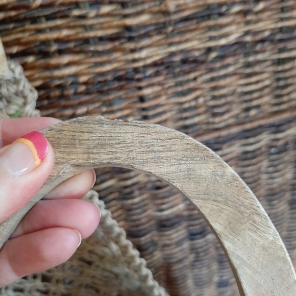 Creative Co-op Jute Crochet Handbag Natural Wooden Handles Boho Coastal Festival - Picture 9 of 9